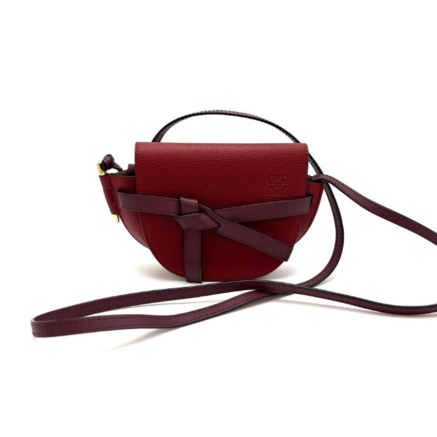 LOEWE gate酒紅色馬鞍mini肩背斜背包15*13*5  98新配件塵袋-1