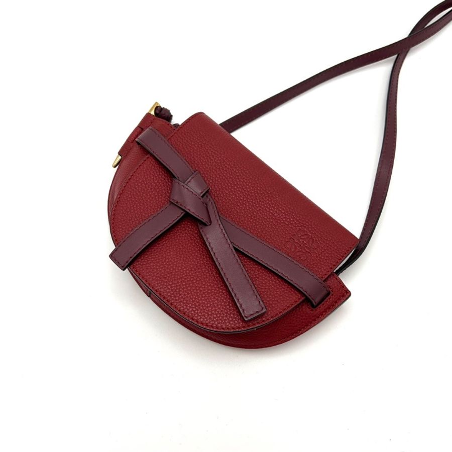 LOEWE gate酒紅色馬鞍mini肩背斜背包15*13*5  98新配件塵袋-3