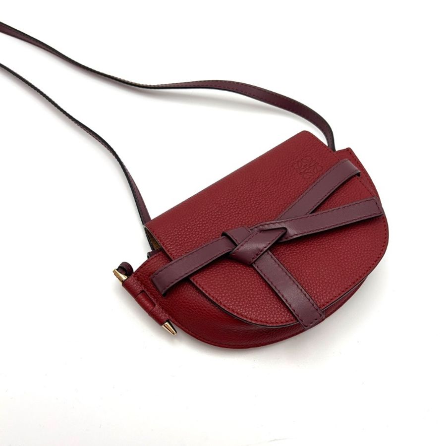 LOEWE gate酒紅色馬鞍mini肩背斜背包15*13*5  98新配件塵袋-5