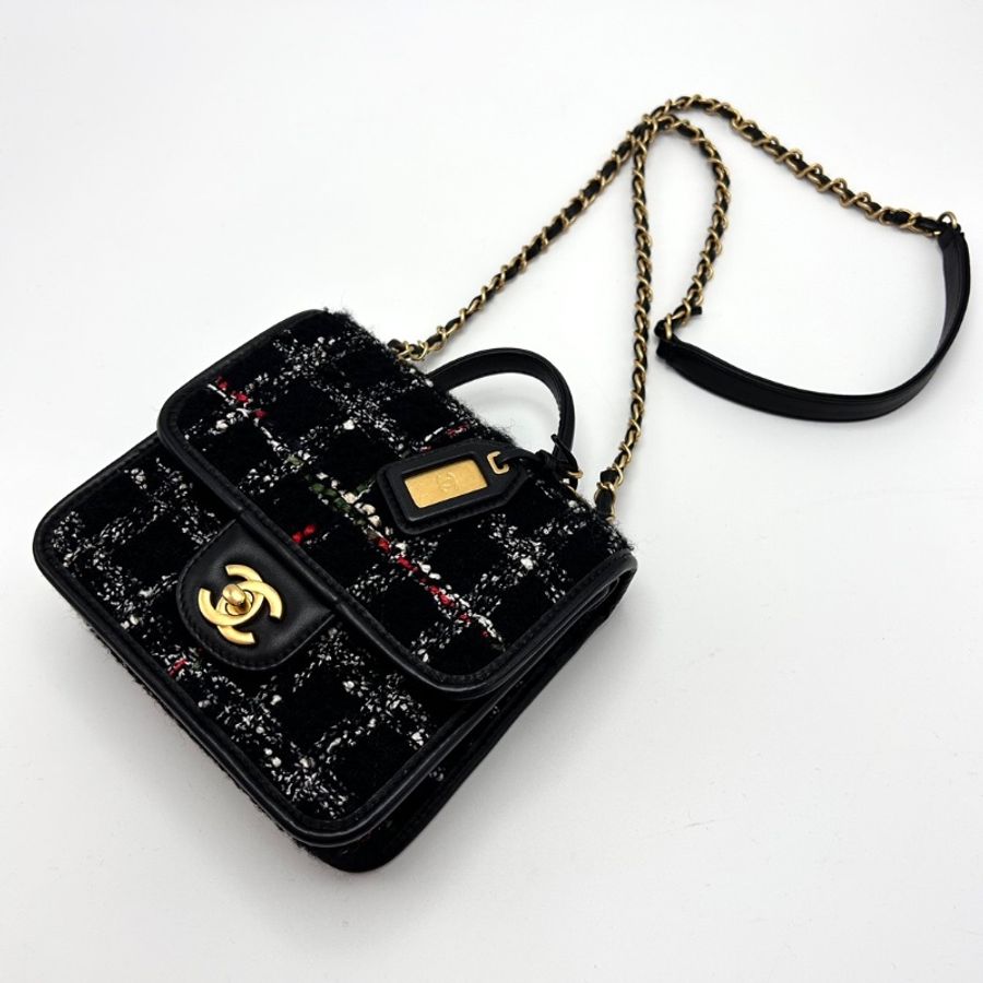 CHANEL 黑金22k毛呢手提肩背斜背豆腐包17*16*6.5 98新配件塵袋-3