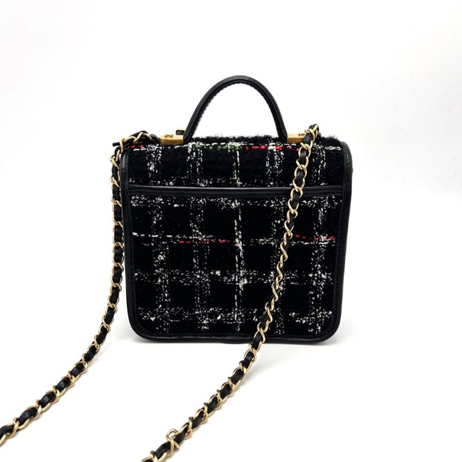 CHANEL 黑金22k毛呢手提肩背斜背豆腐包17*16*6.5 98新配件塵袋-6