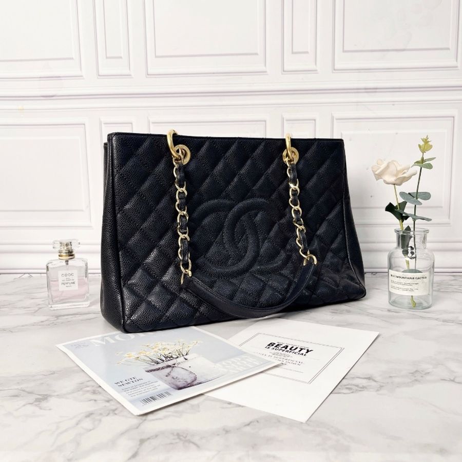 Chanel GST黑金荔枝紋牛皮托特包 34×24×12 98新配件塵袋-2