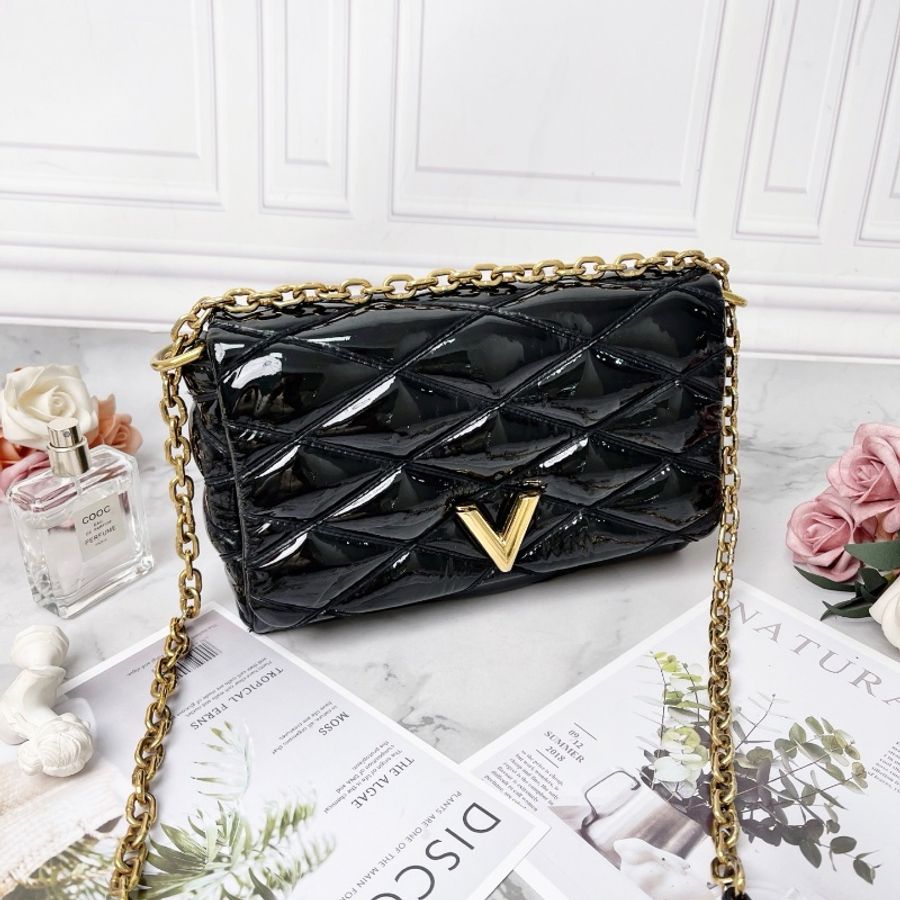 LV Pico Go黑色漆皮菱格紋肩背包 23×15×8 98新配件塵袋-5