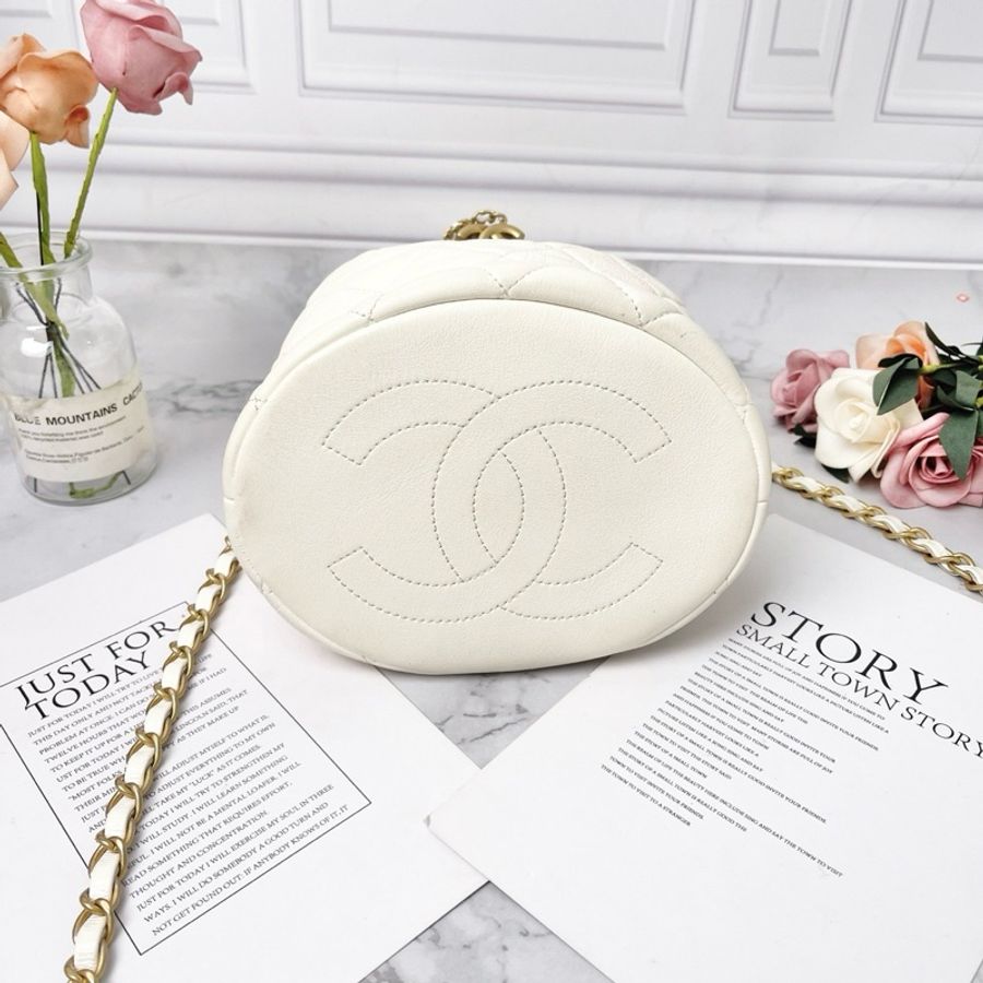 CHANEL 白色羊皮珍珠手提肩背包26*17*15 98新配件塵袋-4