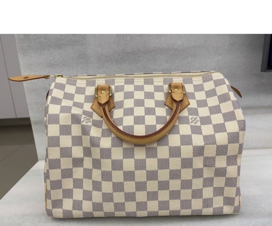Louis Vuitton speed 30 白色棋盤格手提包-0