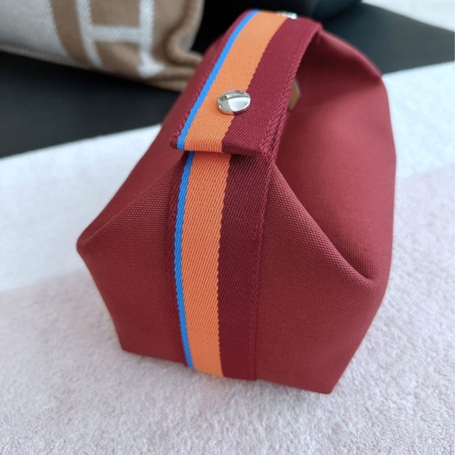 Hermes 愛馬仕 帆布飯盒包/21cm小號/酒紅款/全新美品-2