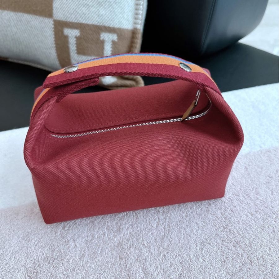 Hermes 愛馬仕 帆布飯盒包/21cm小號/酒紅款/全新美品-4
