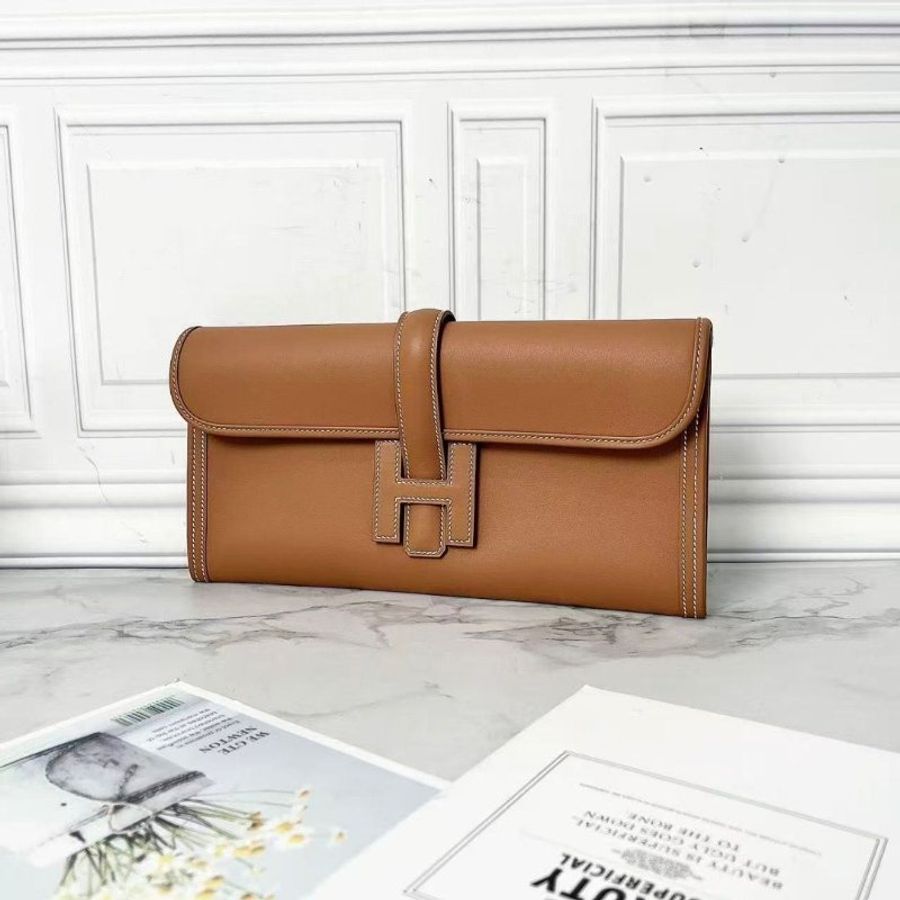 Hermes Jige29 H舌封扣37金棕色手拿包29×15×2.5cm 近新閒置 配件塵袋-4