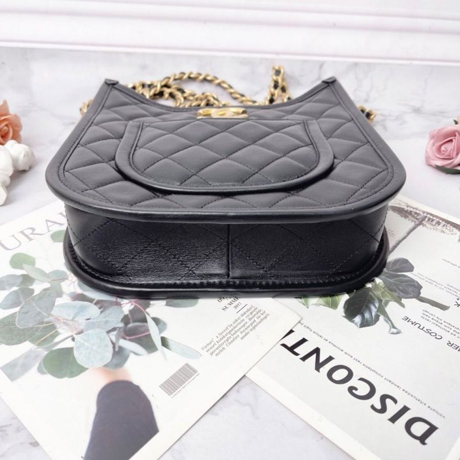 Chanel 24S黑金豎版hobo金扣鏈條包24×22×6 95新 配件塵袋-3