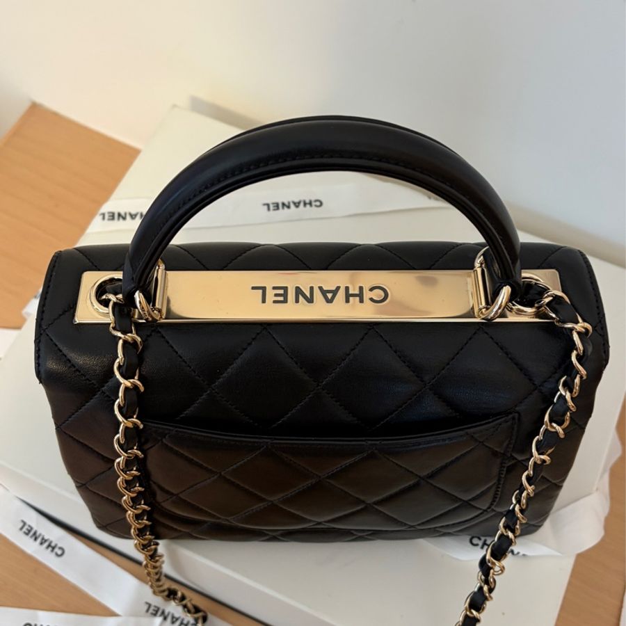 「全新從未使用」Chanel Trendy CC Handle 25cm 小羊皮香檳金-3