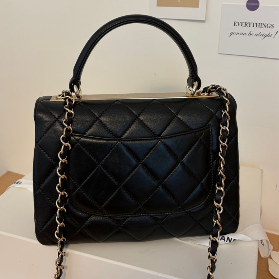 「全新從未使用」Chanel Trendy CC Handle 25cm 小羊皮香檳金-4