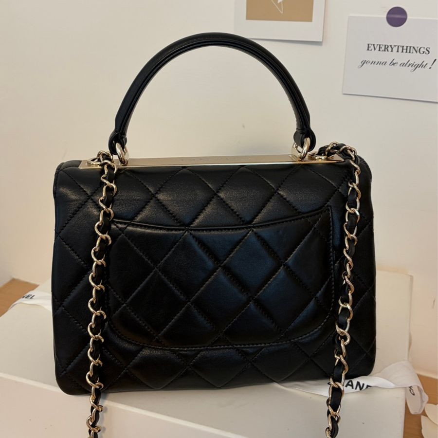 「全新從未使用」Chanel Trendy CC Handle 25cm 小羊皮香檳金-11