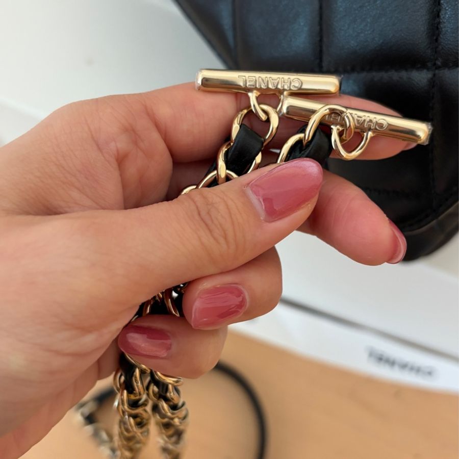 「全新從未使用」Chanel Trendy CC Handle 25cm 小羊皮香檳金-13