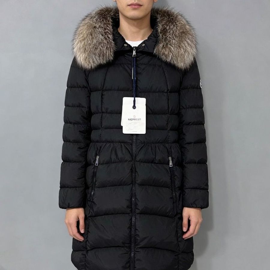 Moncler hirondelle giubbotto黑色毛領長款羽絨外套 1碼 9新 配件塵袋衣架-0