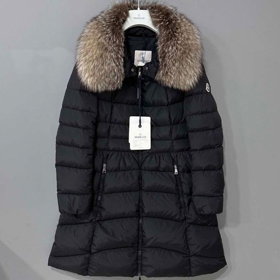 Moncler hirondelle giubbotto黑色毛領長款羽絨外套 1碼 9新 配件塵袋衣架-1