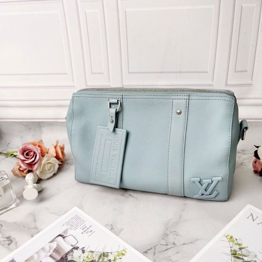 LV keepall City藍色全皮款 芯片款27x17x13 9新 配件塵袋-5
