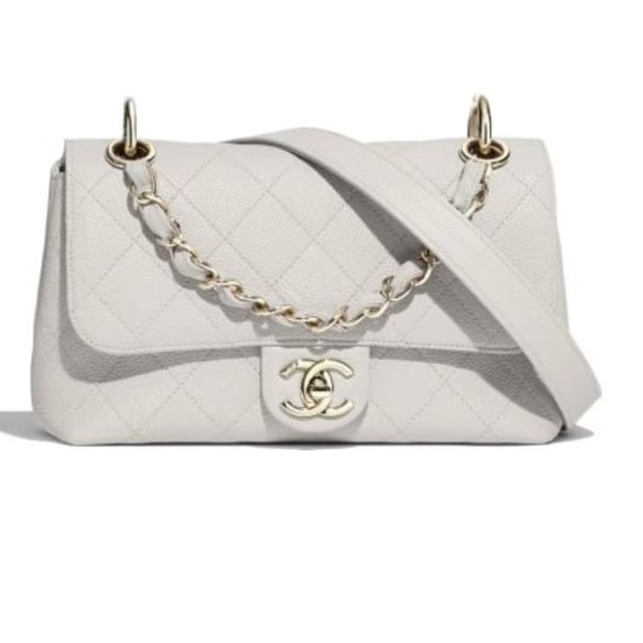 CHANEL - 白色牛皮淡金釦鏈條口蓋包-5