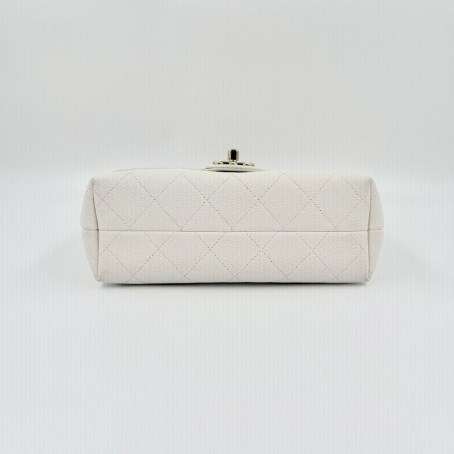 CHANEL - 白色牛皮淡金釦鏈條口蓋包-6