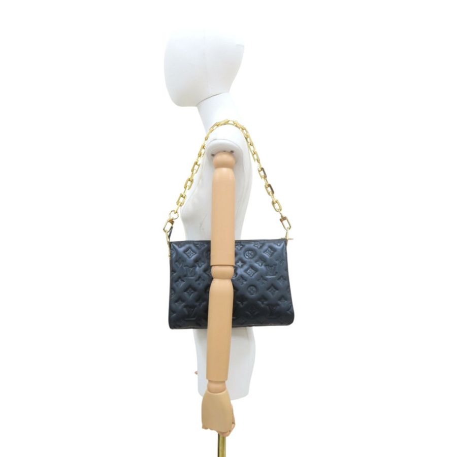 黑色花小羊皮壓紋Coussin PM單肩包【LOUIS VUITTON LV 路易威登】M57790-8