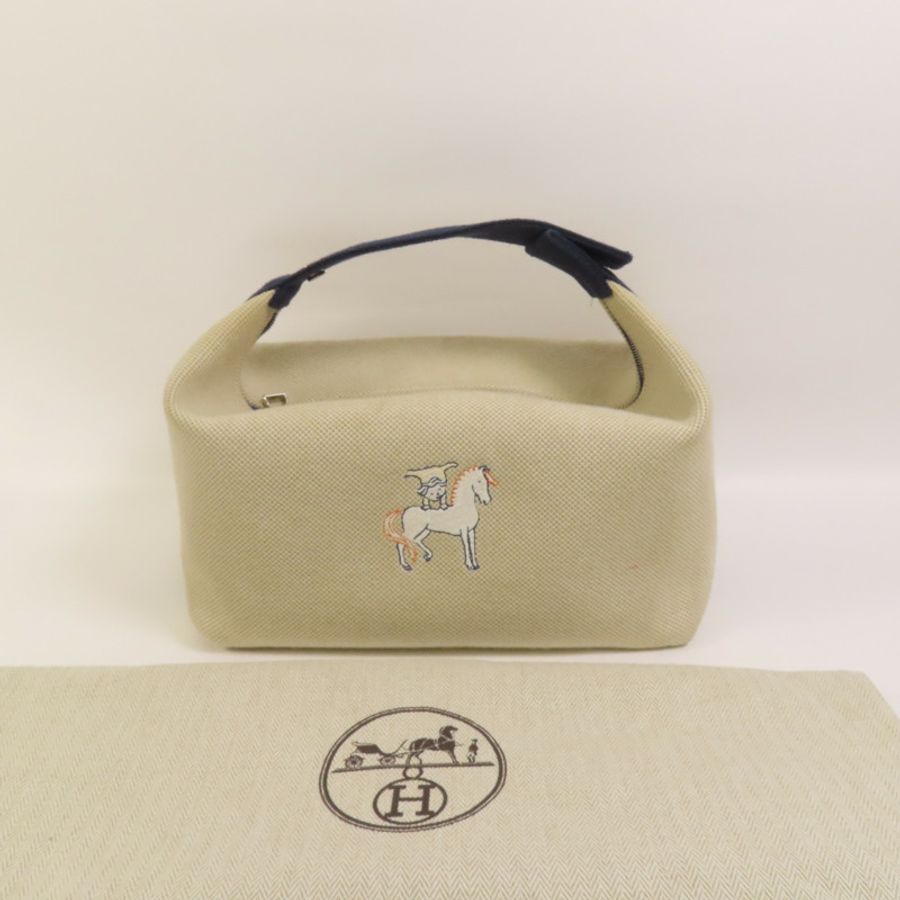 HERMES 帆布Bride A Brac Cabriole GM銀扣手挽袋-8