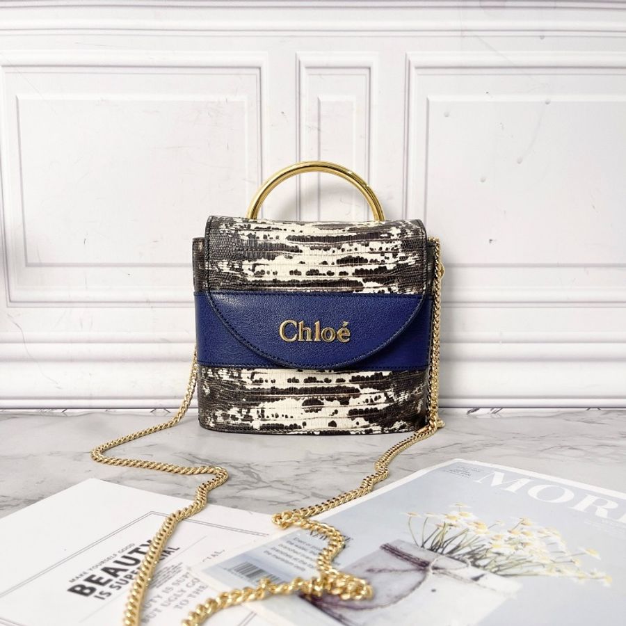 Chloe 藍色by lock蜥蜴壓紋手提肩背包17*15*4 98新配件塵袋-5