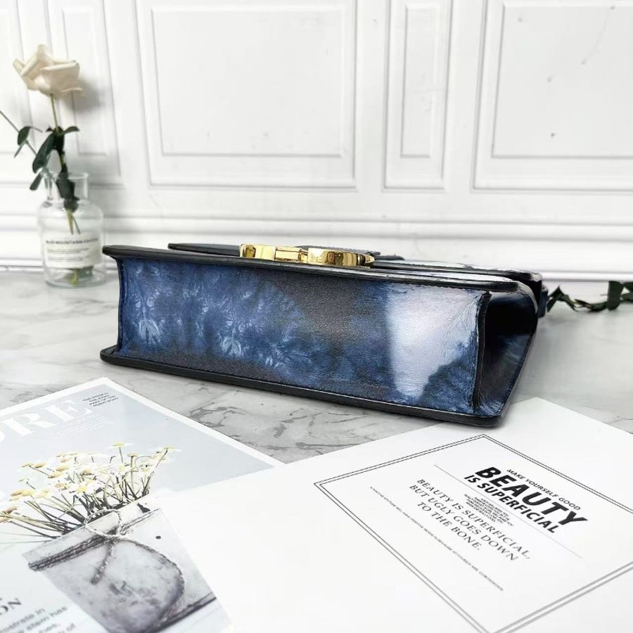 Dior 限量款潑墨系列藏藍色暈染印花蒙田30肩背斜背包24×17×7cm 98新配件塵袋-4