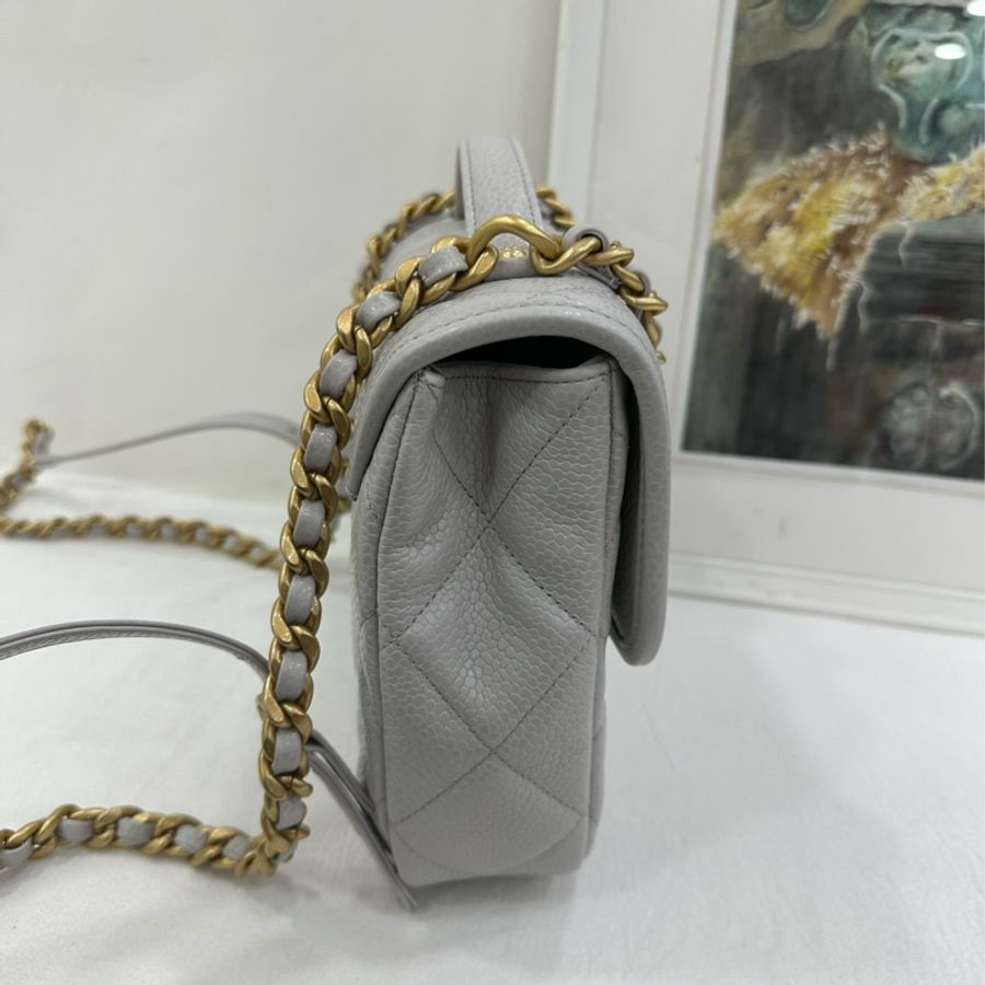 Chanel 香奈兒 25A灰色荔枝皮雙肩包 韓國限定 金扣 奶白色超奶呼 可手提可雙肩 金色鏈條+手柄 經典菱格紋 尺寸:24*18*6-3