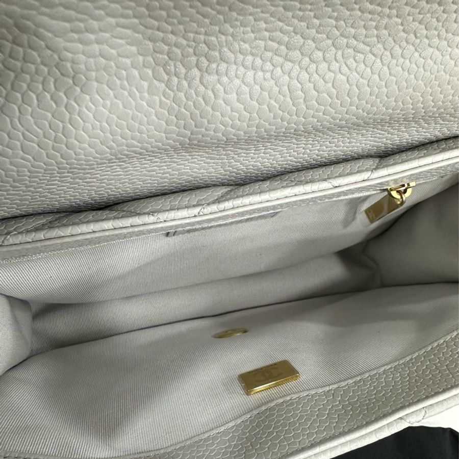 Chanel 香奈兒 25A灰色荔枝皮雙肩包 韓國限定 金扣 奶白色超奶呼 可手提可雙肩 金色鏈條+手柄 經典菱格紋 尺寸:24*18*6-7