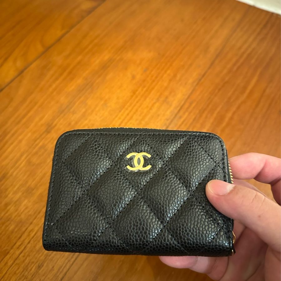 CHANEL 黑荔枝金雙Cㄇ拉零錢包-10