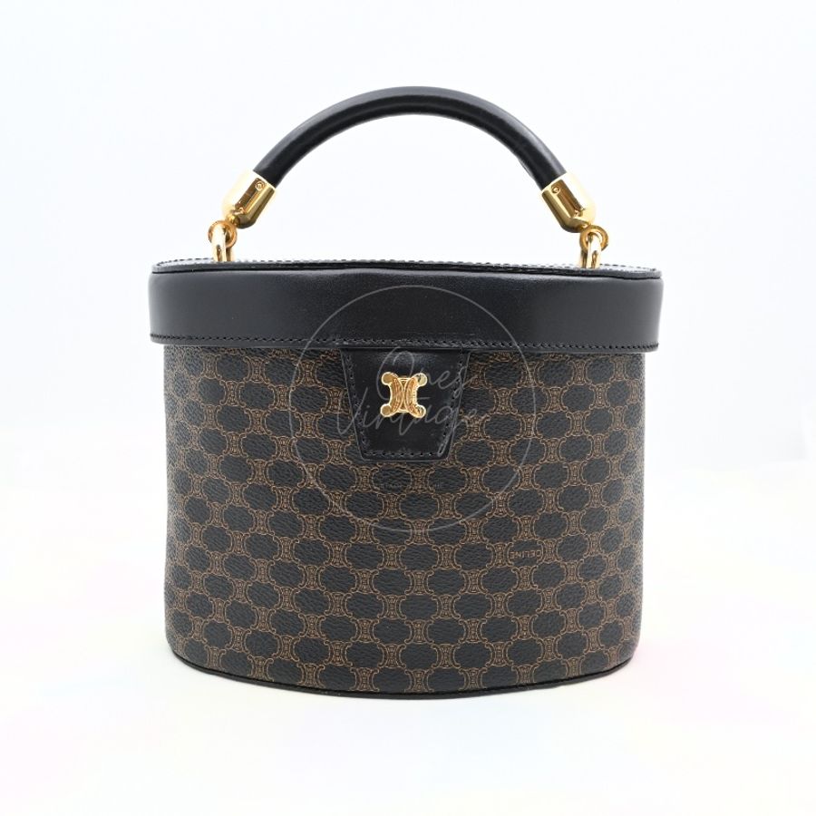 中古 Celine 賽琳 復古黑色 Macadam老花圖案 小手袋 化妝箱-7