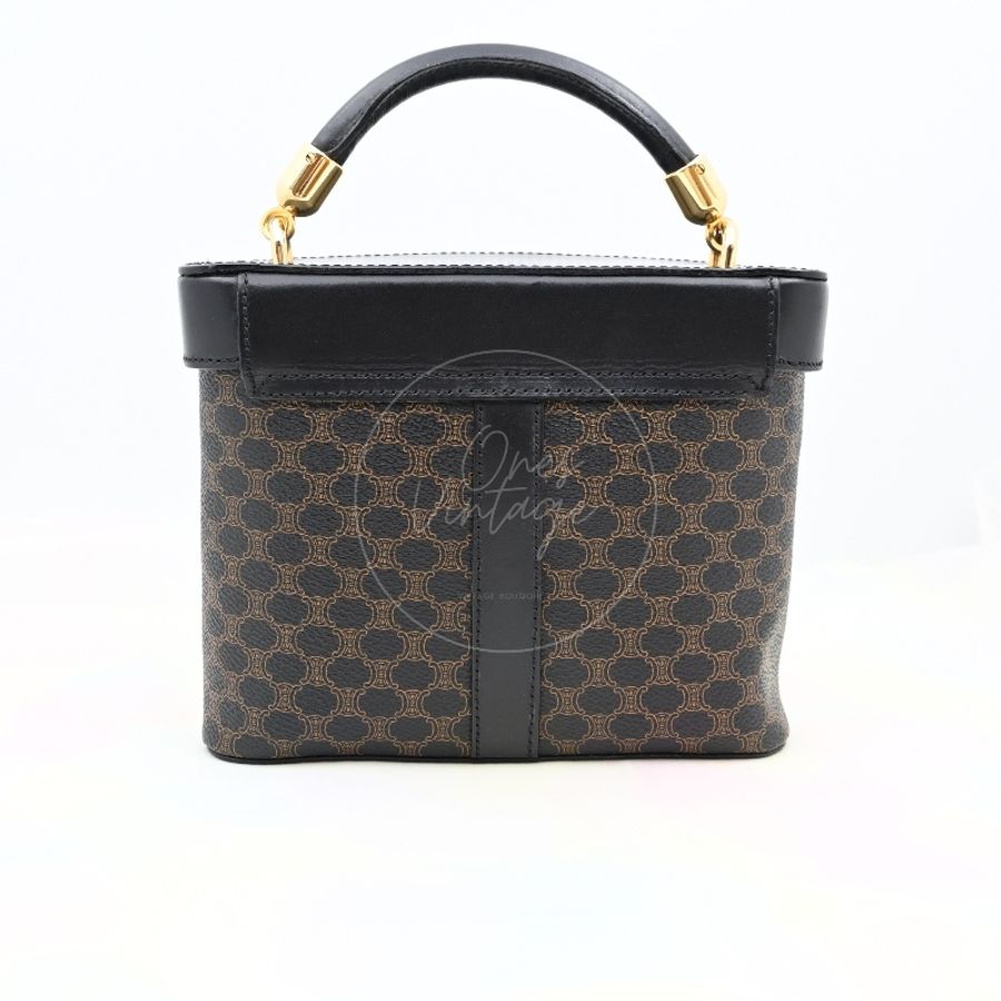 中古 Celine 賽琳 復古黑色 Macadam老花圖案 小手袋 化妝箱-8