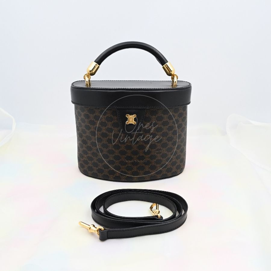 中古 Celine 賽琳 復古黑色 Macadam老花圖案 小手袋 化妝箱-31