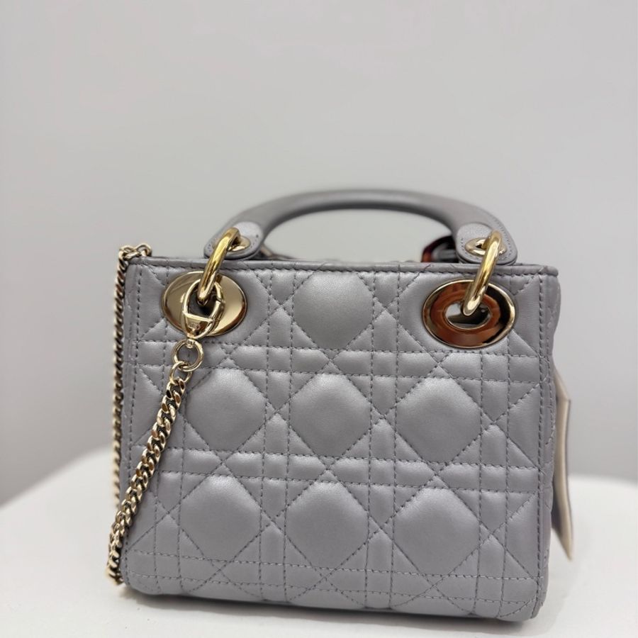 Dior Mini Lady Dior 珍珠灰(附上絲巾)|有購證・防塵袋|保存極佳-2