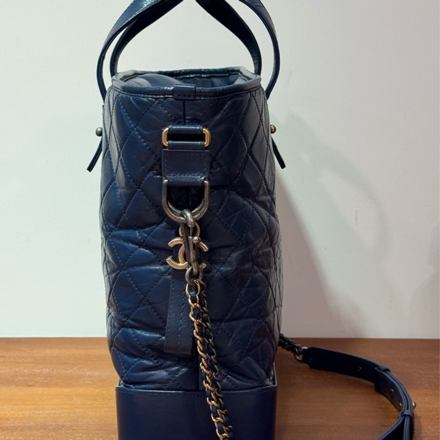 Chanel菱格牛皮藍色,古銅銀扣,手挽側背兩用Gabrielle Shopping Tote bag-3