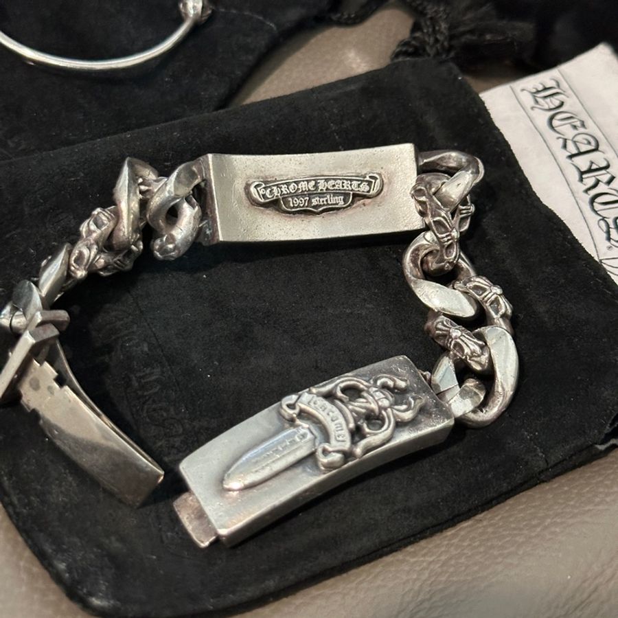 克羅心 chrome hearts 雙ID 手鍊 匕首 十字架 經典款 半花 double I’d-2