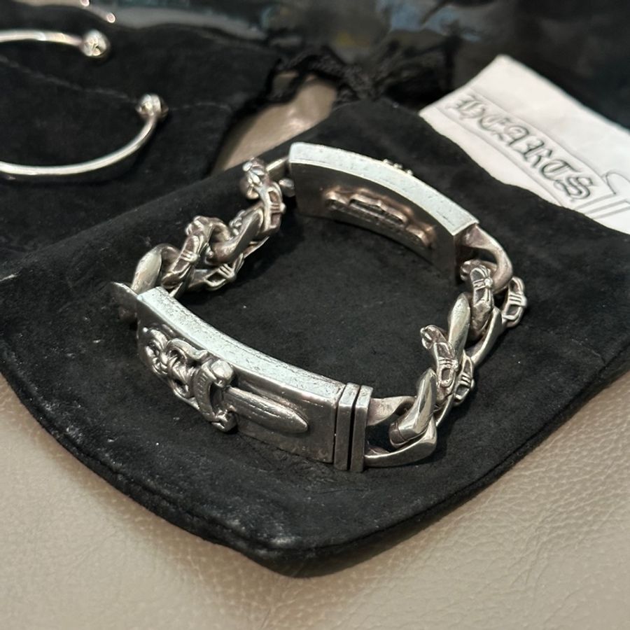 克羅心 chrome hearts 雙ID 手鍊 匕首 十字架 經典款 半花 double I’d-3