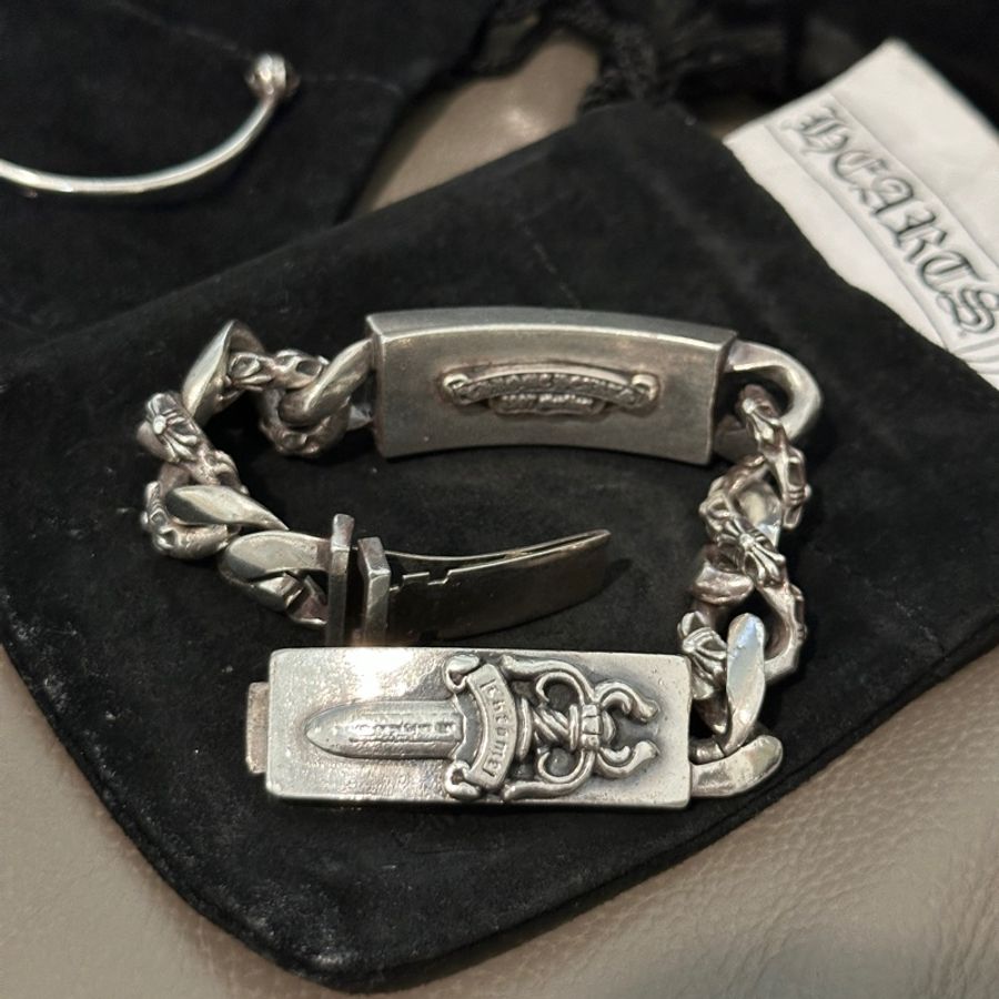 克羅心 chrome hearts 雙ID 手鍊 匕首 十字架 經典款 半花 double I’d-4