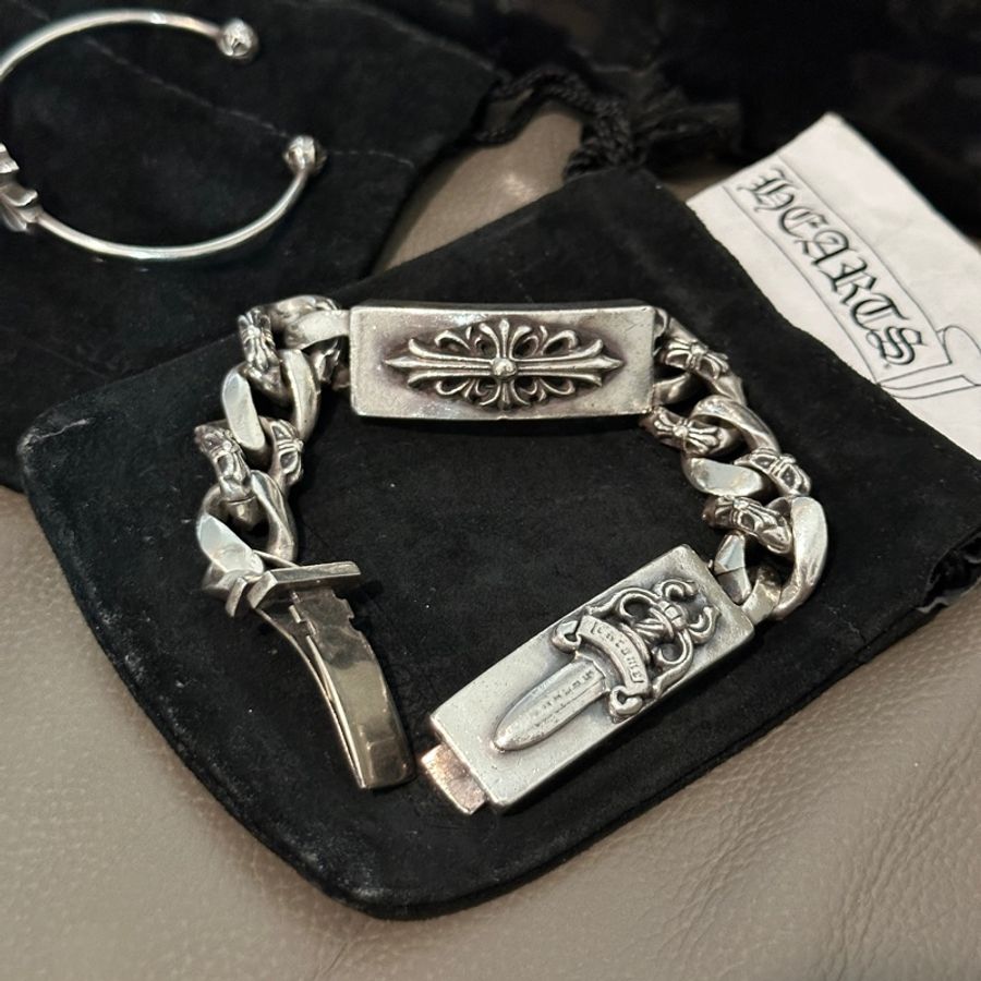 克羅心 chrome hearts 雙ID 手鍊 匕首 十字架 經典款 半花 double I’d-5