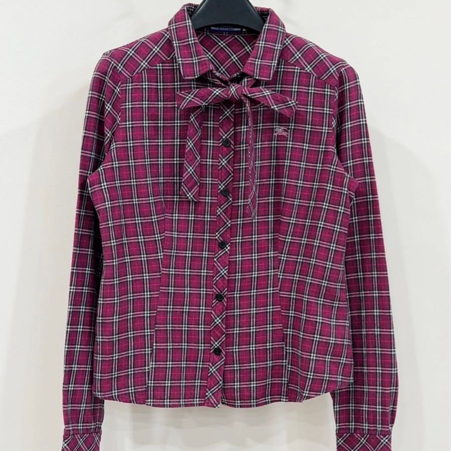 BURBERRY 藍標　格紋蝴蝶結領帶戰馬襯衫（附領帶）-0