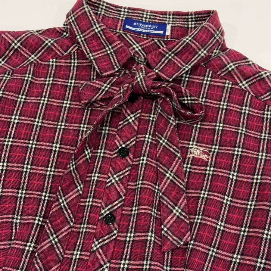 BURBERRY 藍標　格紋蝴蝶結領帶戰馬襯衫（附領帶）-3