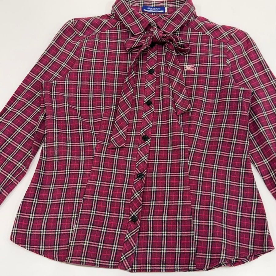 BURBERRY 藍標　格紋蝴蝶結領帶戰馬襯衫（附領帶）-5