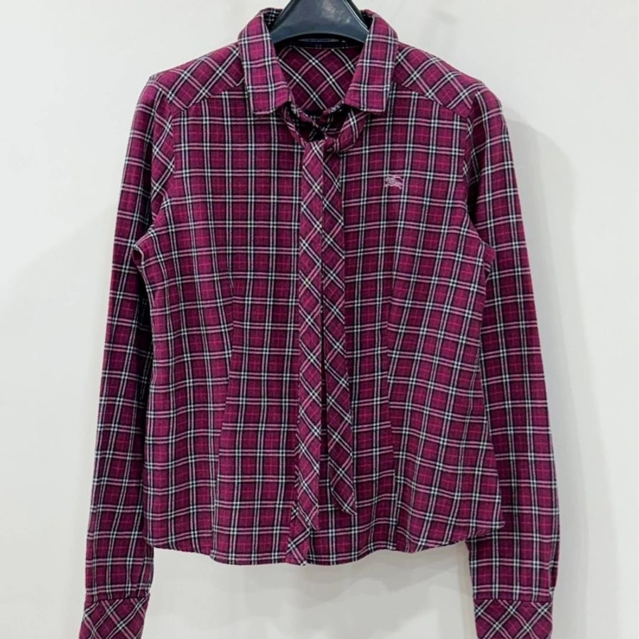 BURBERRY 藍標　格紋蝴蝶結領帶戰馬襯衫（附領帶）-6