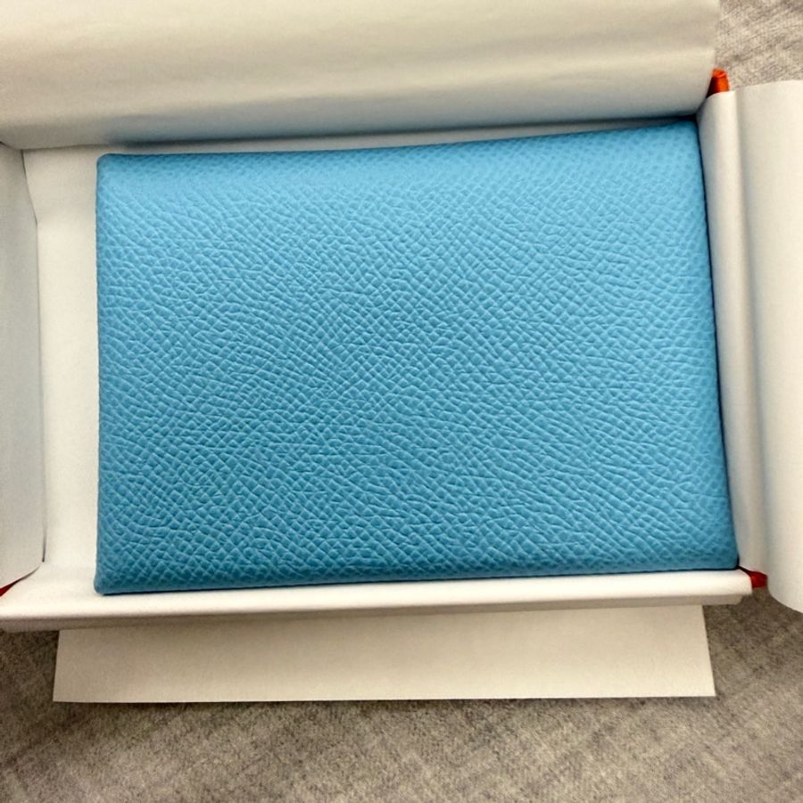 全新 Hermes 愛馬仕 Calvi Duo 卡片夾/零錢包 水藍色-2