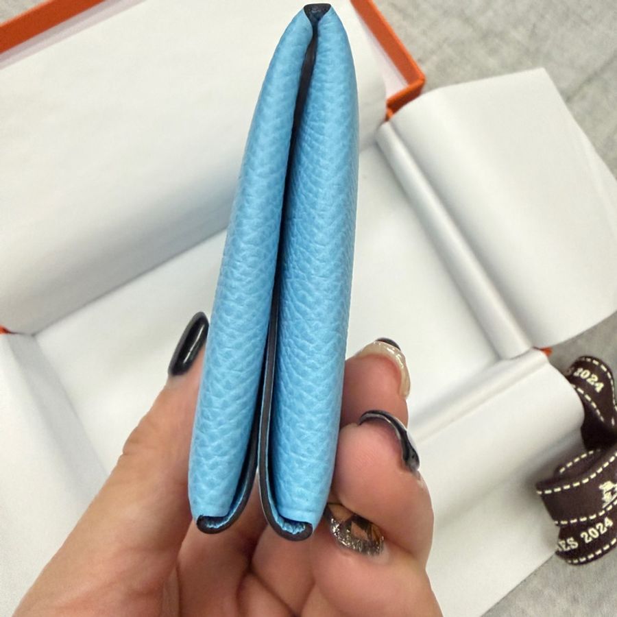 全新 Hermes 愛馬仕 Calvi Duo 卡片夾/零錢包 水藍色-6