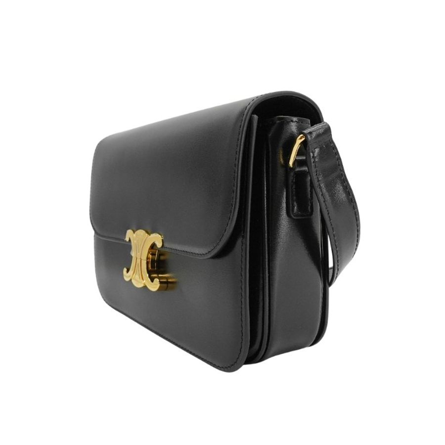 Celine 展示品 Triomphe 亮面牛皮中型肩背/斜背二用包(黑)-2