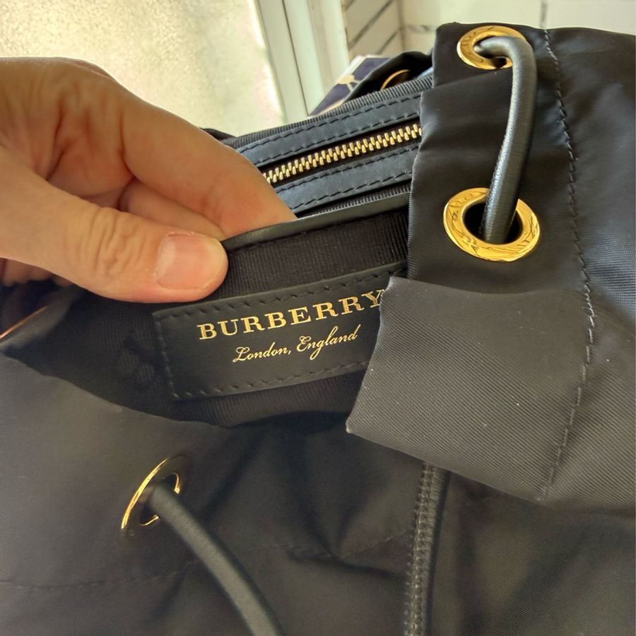 二手BURBERRY黑色金鏈尼龍中款雙肩包後背包Rucksack-15