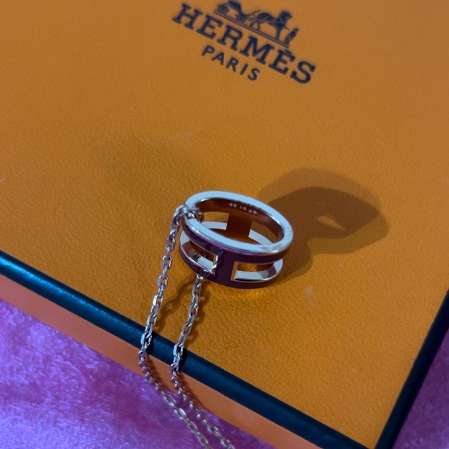 HERMES 愛馬仕H項鍊 典雅酒紅配金🌺有盒有緞帶🎀-6