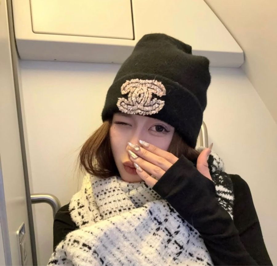 ❣️Chanel 花呢拼接雙C大logo毛帽-5