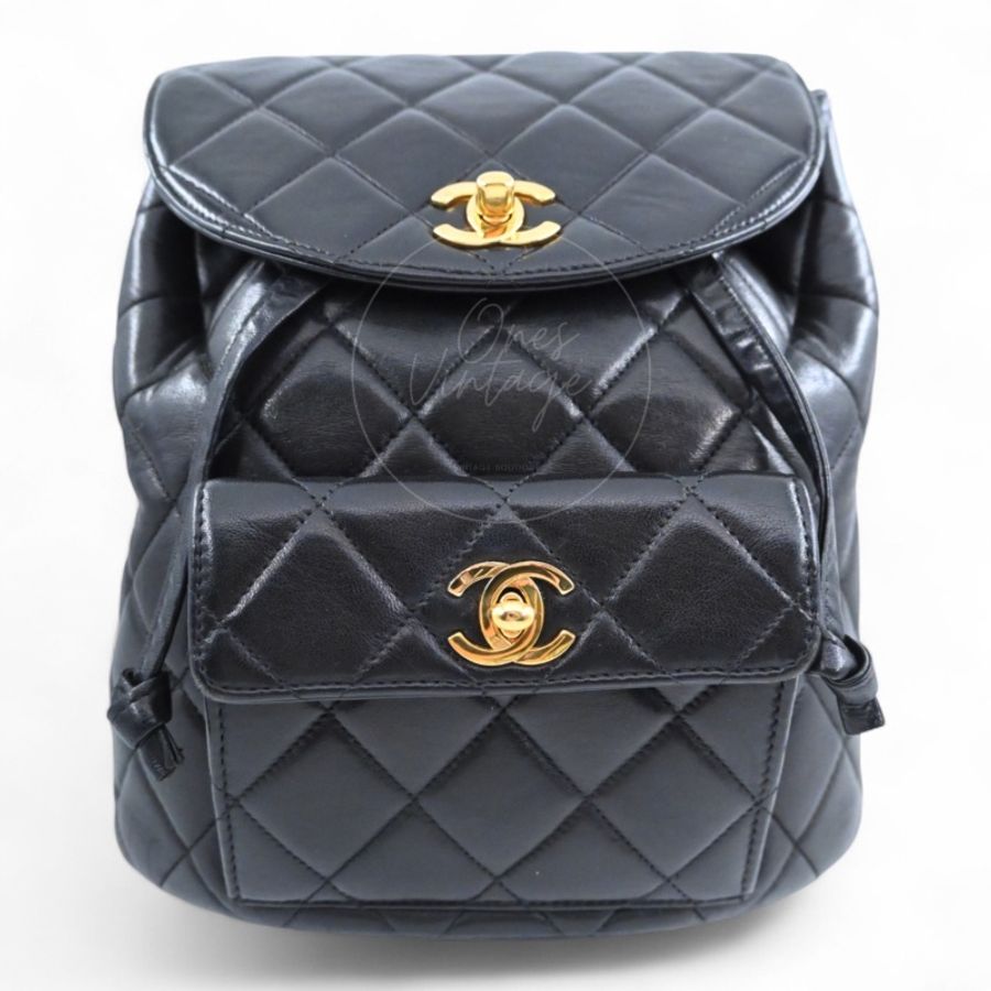 中古 Chanel 香奈兒 經典款 黑色小羊皮 大號 Duma 後背包-0