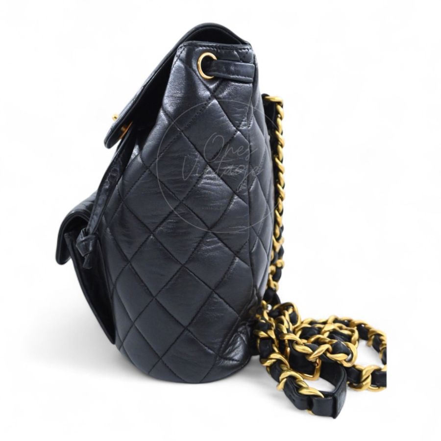 中古 Chanel 香奈兒 經典款 黑色小羊皮 大號 Duma 後背包-1